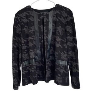 Ming Wang Women's Black and Gray Patterned Abstract Blazer Timeless Classic Sz L